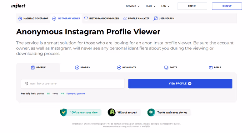 How Inflact Works Step 1 – by Private Instagram Viewer Free