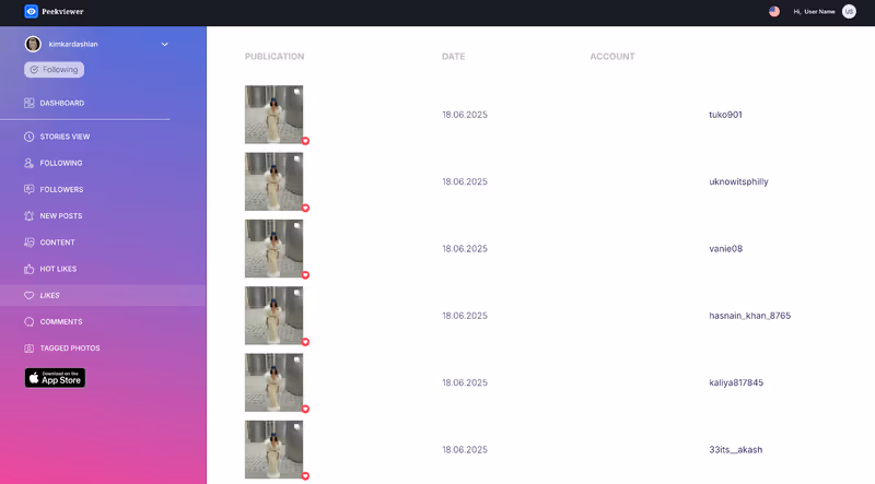How to use Peekviewer Instagram like viewer: user interface